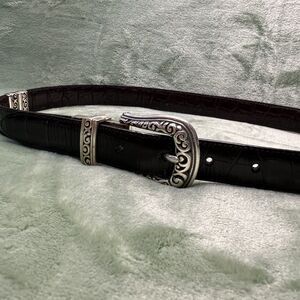 Brighton? Reversible Belt Women M/L 32 Black Brown Croc Embossed Silver 43100